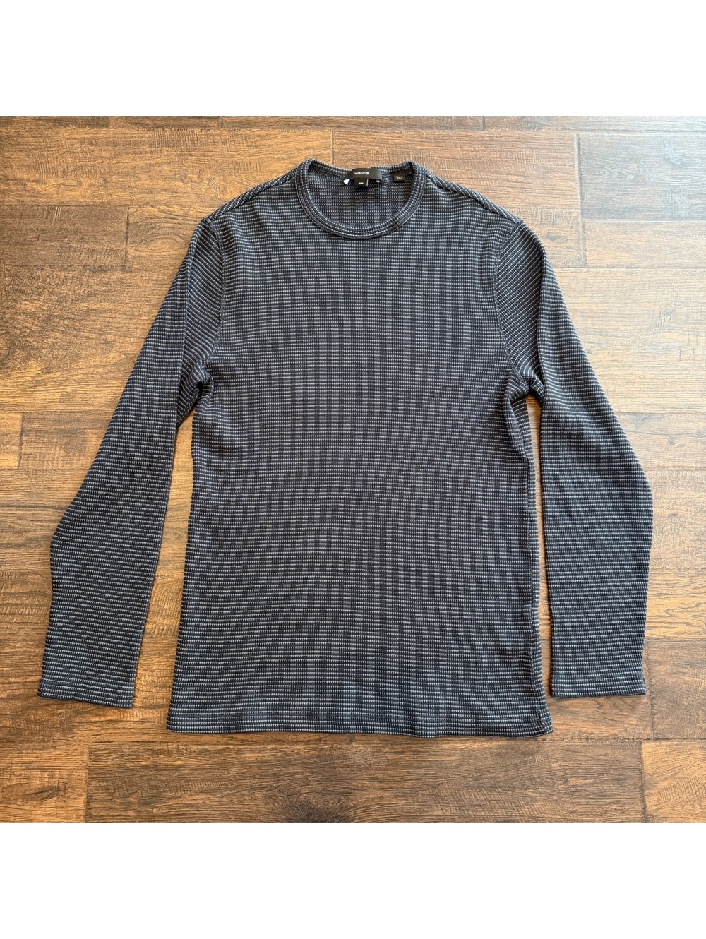 Vince Men Textured Long Sleeve Crewneck Thermal Shirt Navy Gray Size Medium